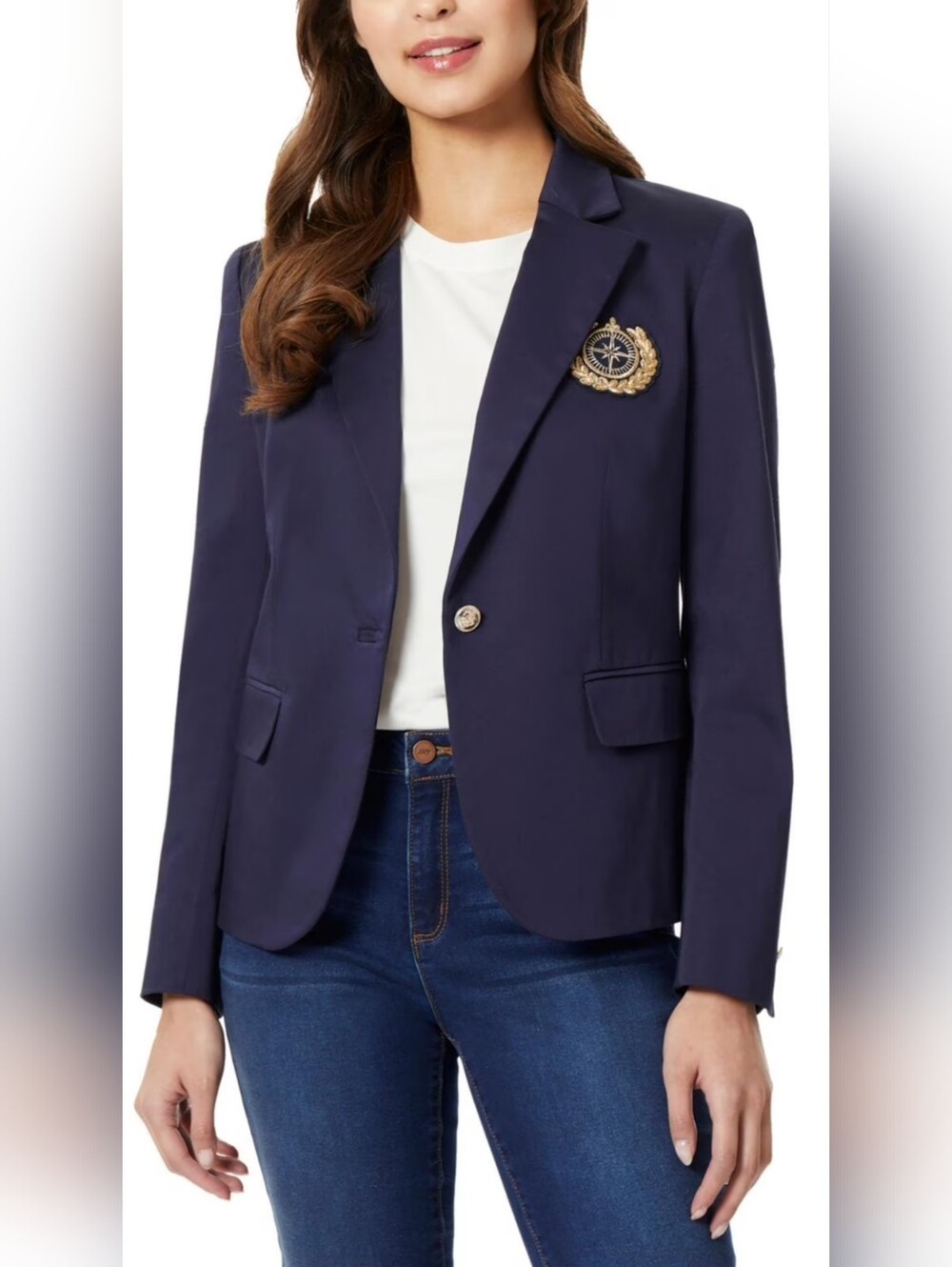 NWOT! Navy Vintage Crest Women's Summer Resort Embroidered Blazer Jacket Small